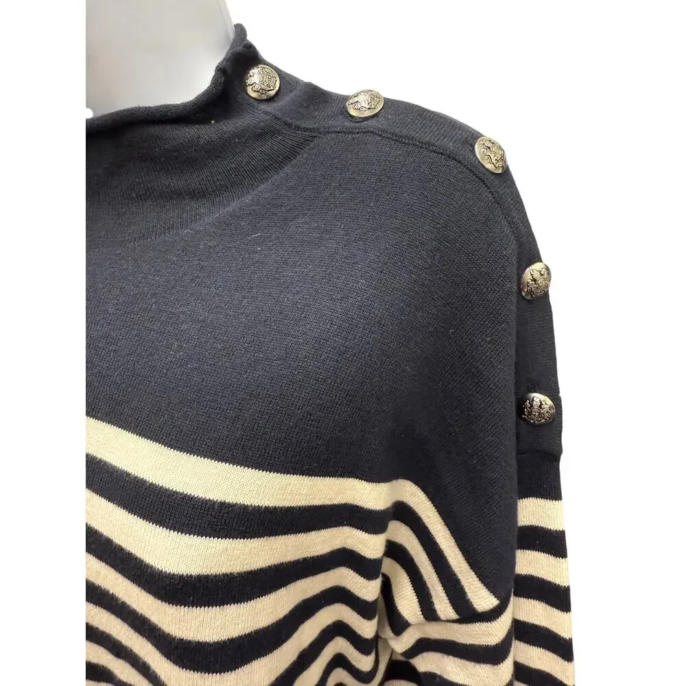 Lauren Ralph Lauren Womens SZ XL Cotton M button embellishments Navy Blue Stripe - Picture 4 of 4